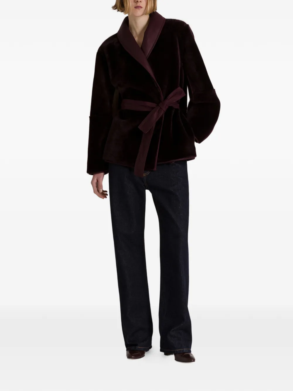 Alberta Ferretti Lammy coat met ceintuur Paars