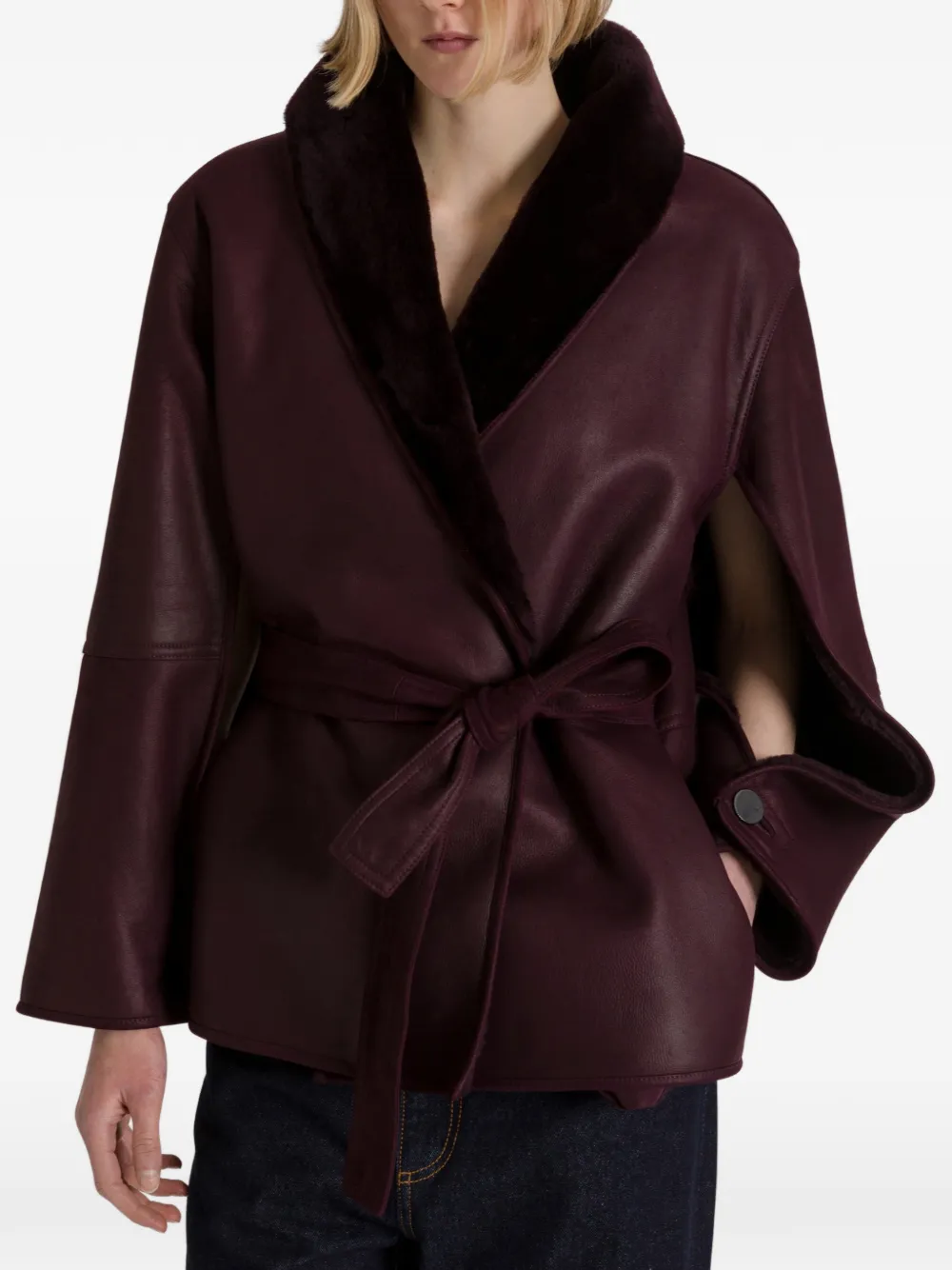 Alberta Ferretti Lammy coat met ceintuur Paars