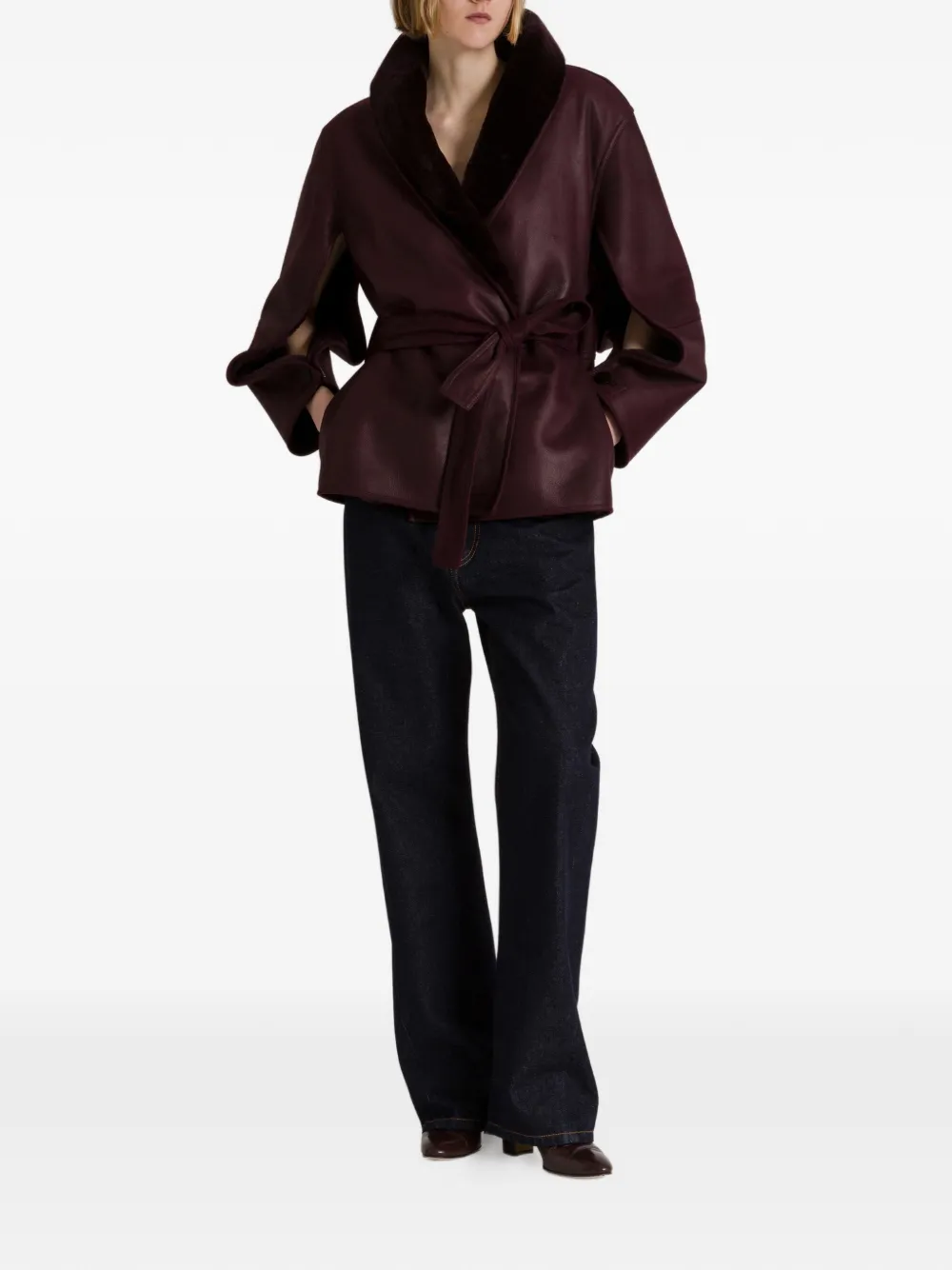 Alberta Ferretti Lammy coat met ceintuur Paars