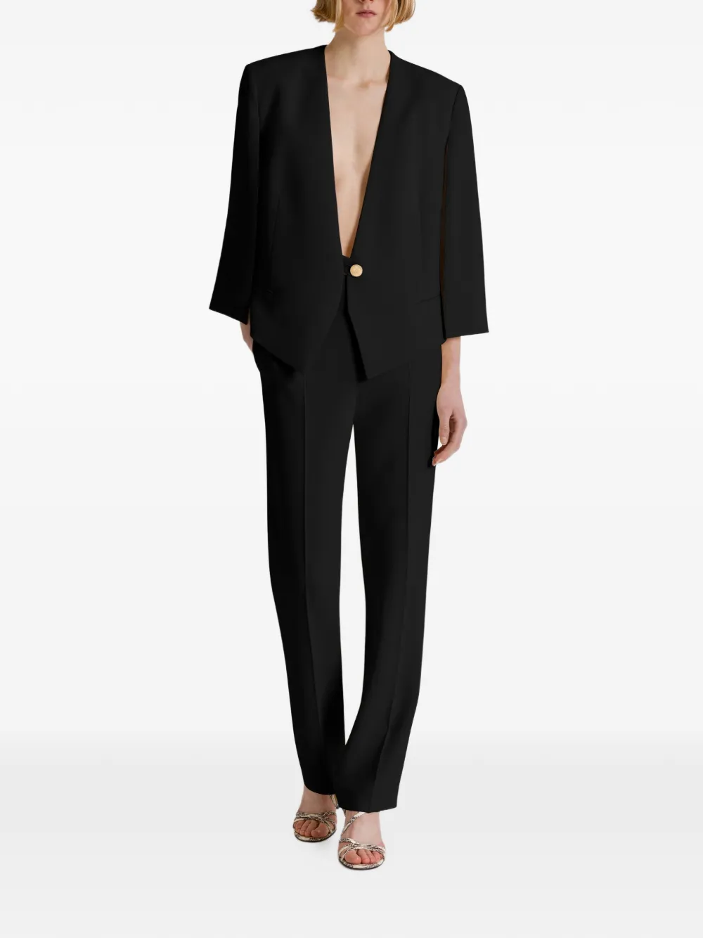 Alberta Ferretti Kraagloos cropped jack met enkele knoop Zwart
