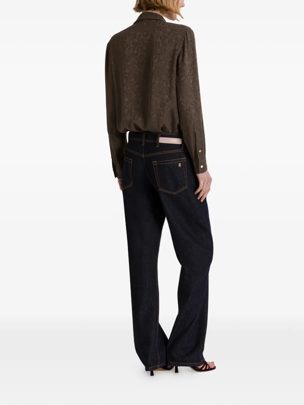 Alberta Ferretti Blouse met bloemenjacquard en strik Bruin