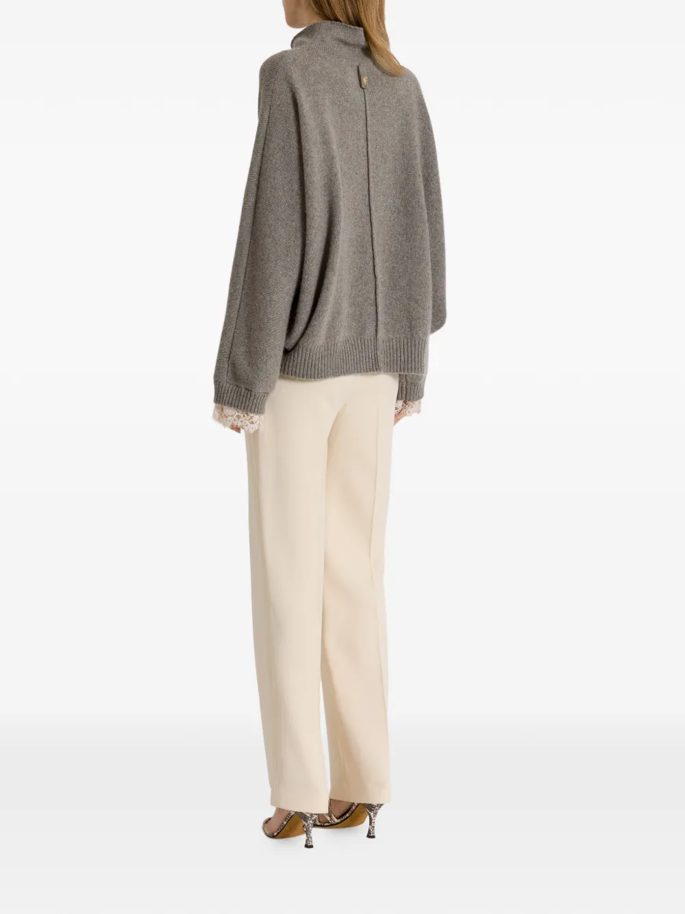 Alberta Ferretti Trui met hoge hals en kanten afwerking Grijs
