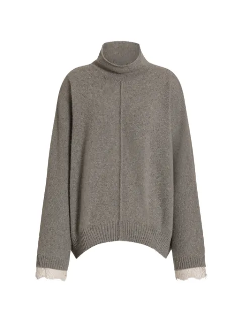 Alberta Ferretti suéter con ribete de encaje y cuello de tortuga