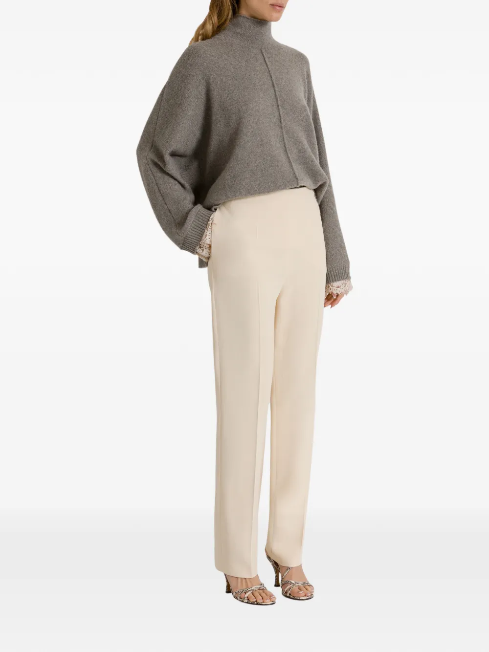 Alberta Ferretti Trui met hoge hals en kanten afwerking Grijs