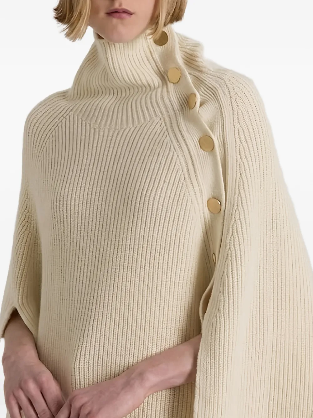 Alberta Ferretti Ribgebreide cape met knoopsluiting Beige