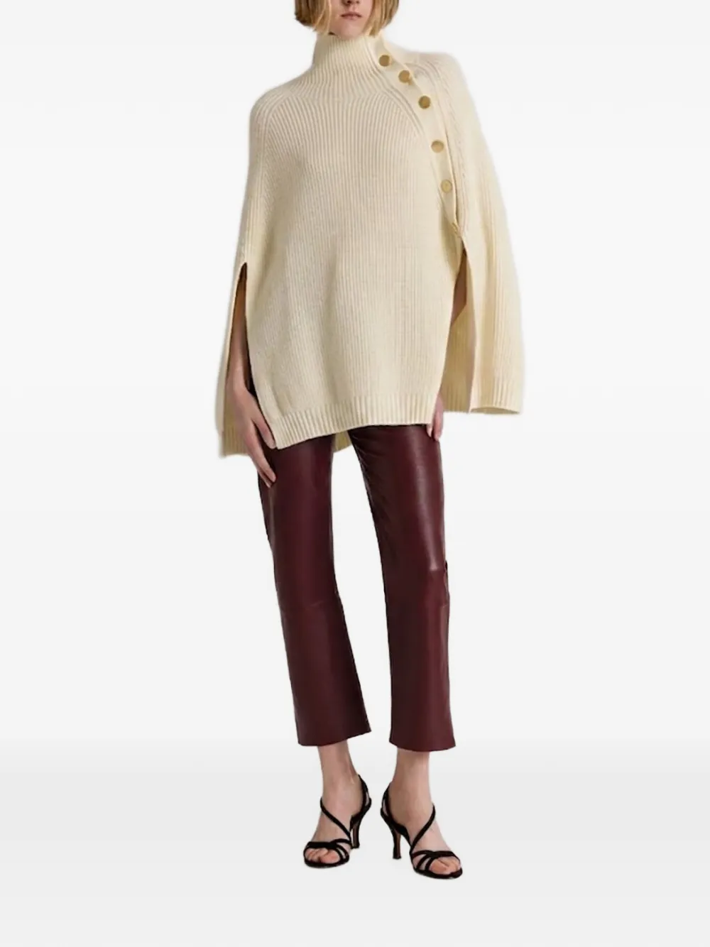 Alberta Ferretti Ribgebreide cape met knoopsluiting Beige