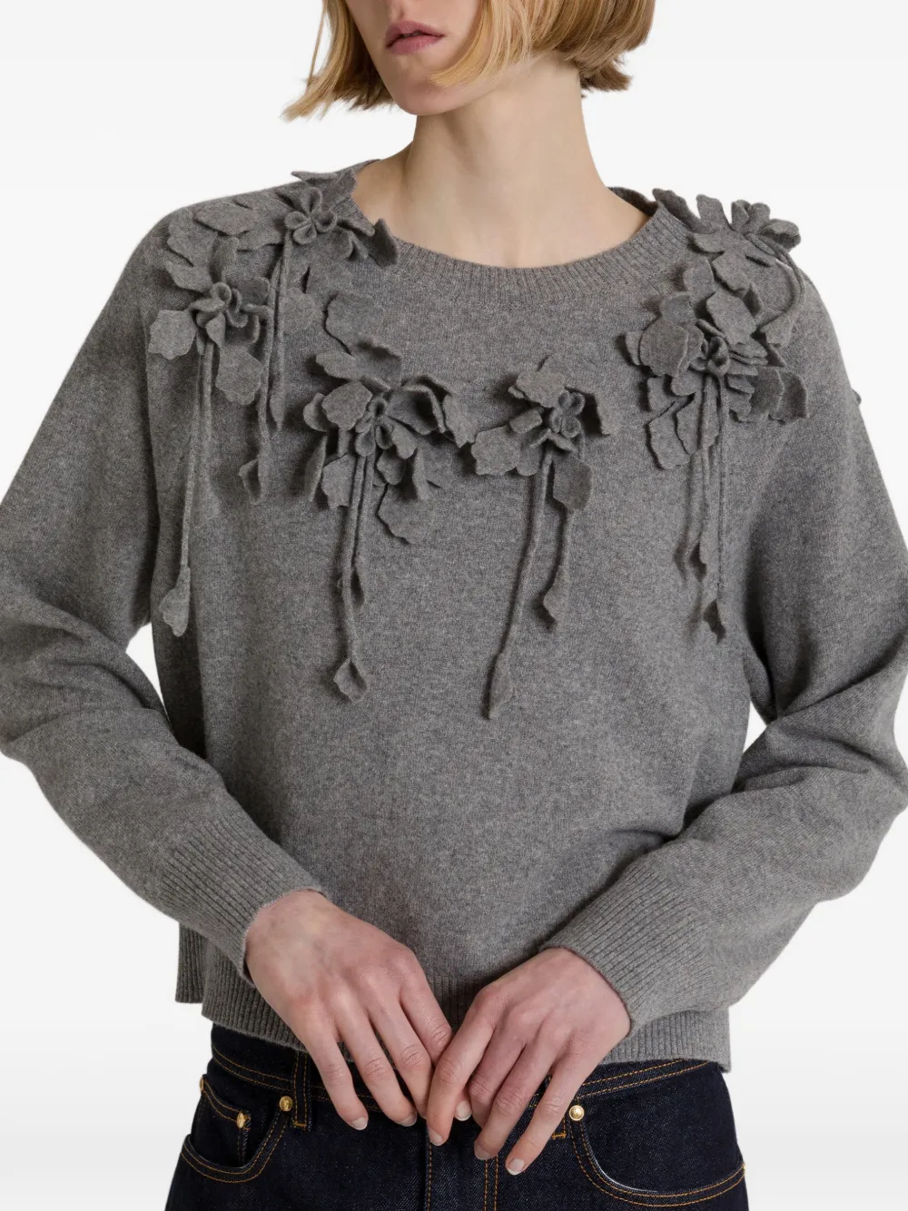 Alberta Ferretti Wollen trui met geborduurde bloemen Grijs