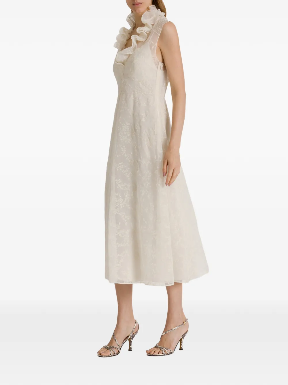 Alberta Ferretti Midi-jurk met ruches Wit