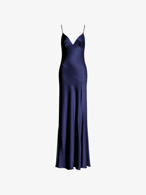 Alberta Ferretti satin-finish slit-detail gown