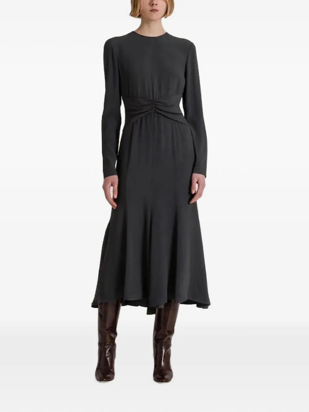 Alberta Ferretti Midi-jurk met ruches Grijs