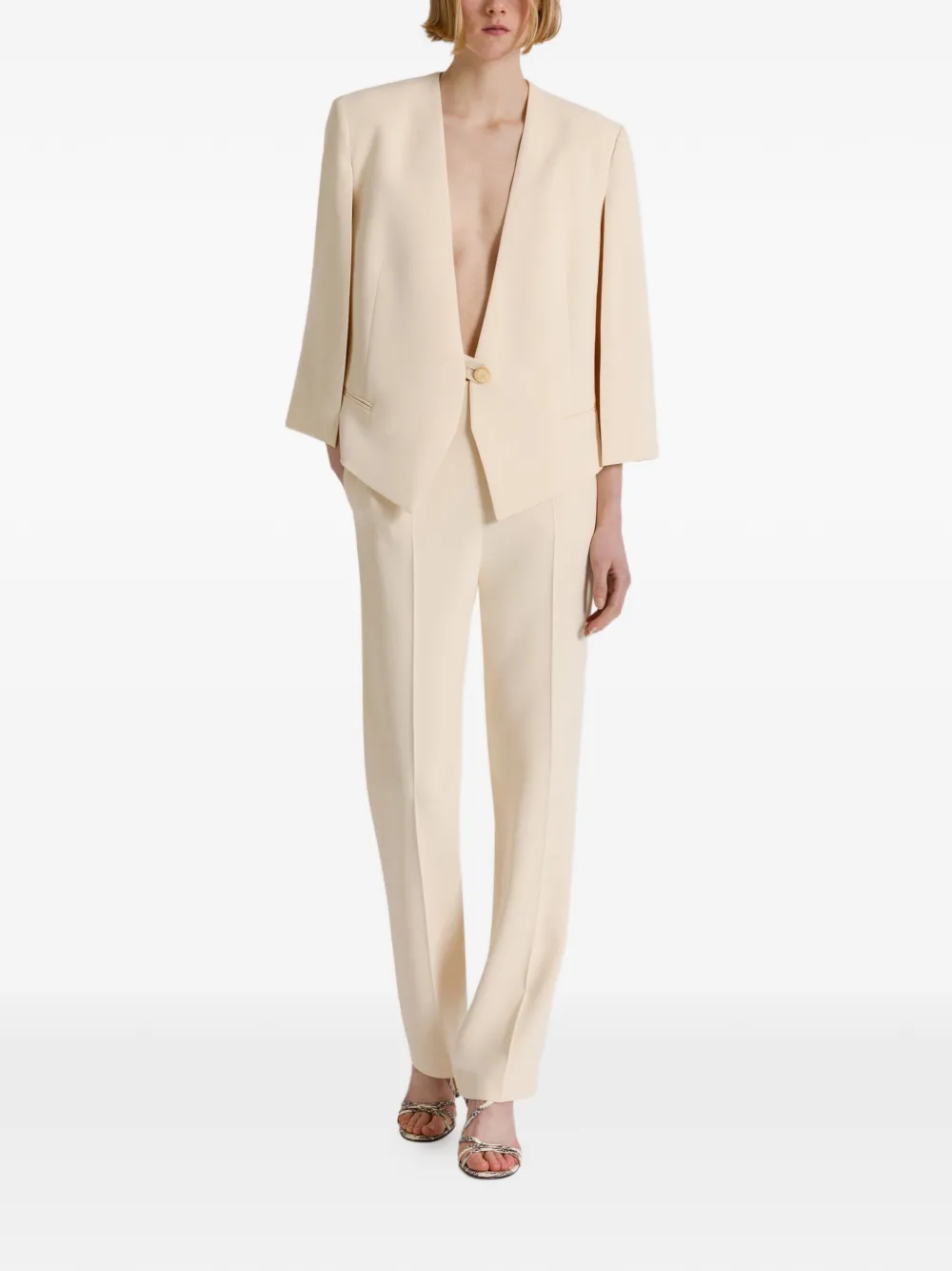Alberta Ferretti Blazer met enkele rij knopen en V-hals Beige