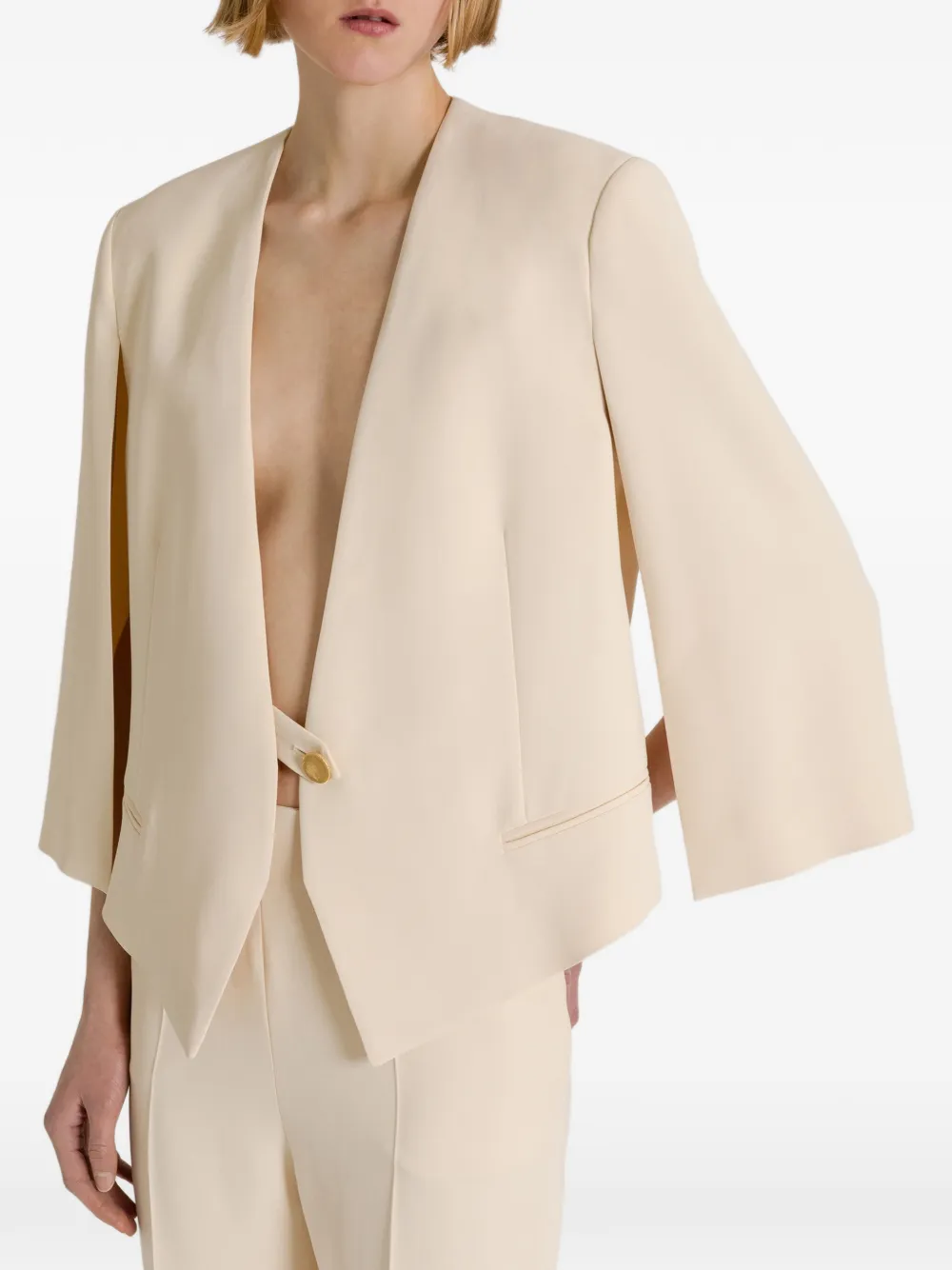 Alberta Ferretti Blazer met enkele rij knopen en V-hals Beige