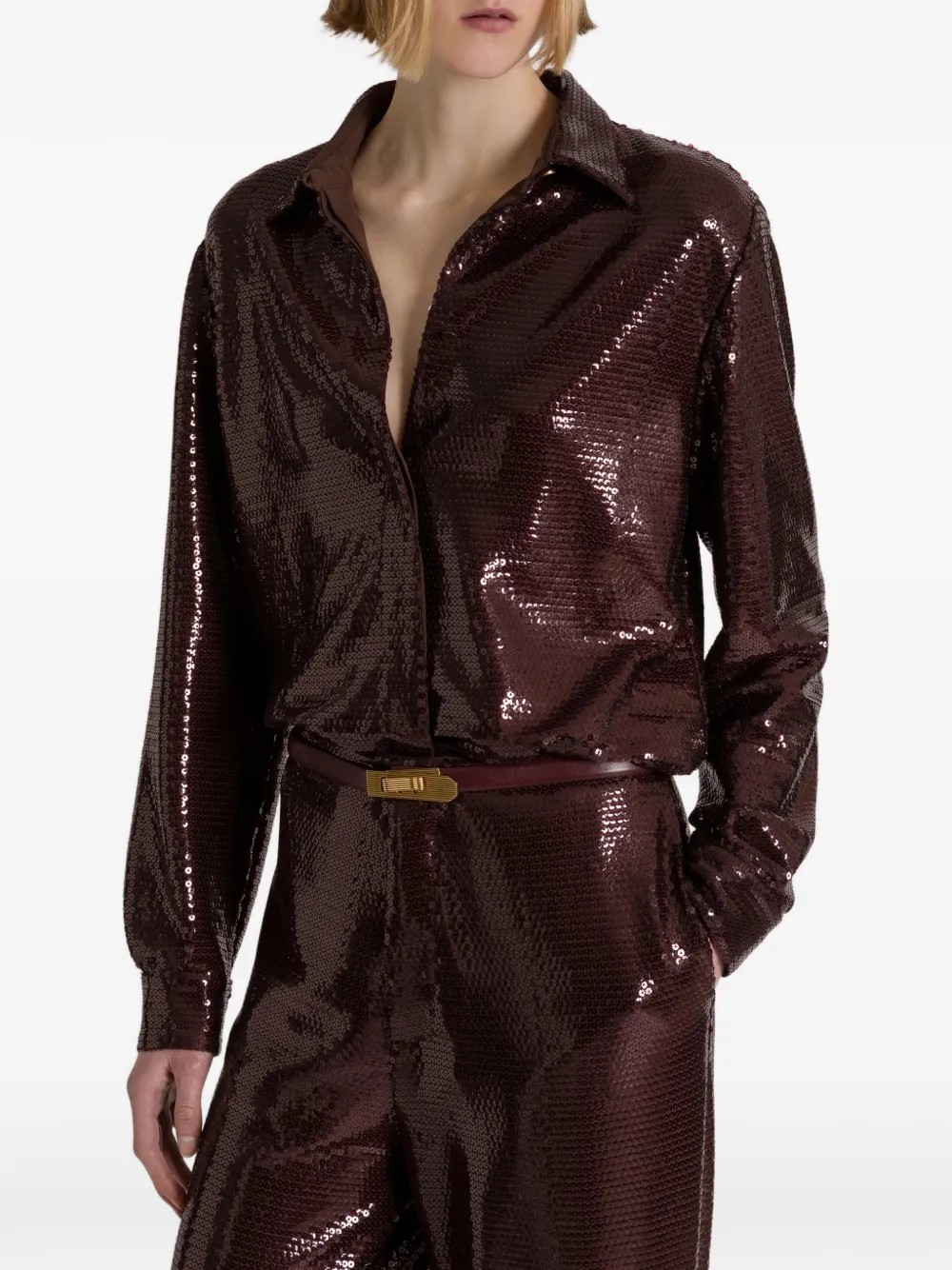 Alberta Ferretti blouse met pailletten Bruin