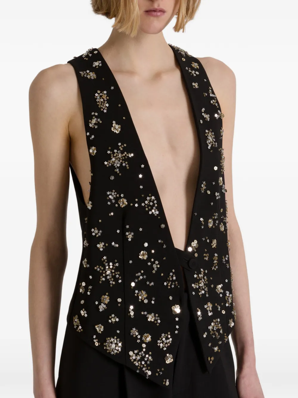 Alberta Ferretti Gilet verfraaid met pailletten en bloemenpatroon Zwart
