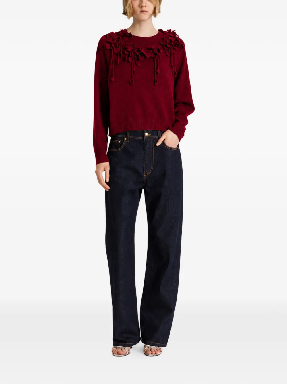 Alberta Ferretti Wollen trui met bloemapplicatie Rood