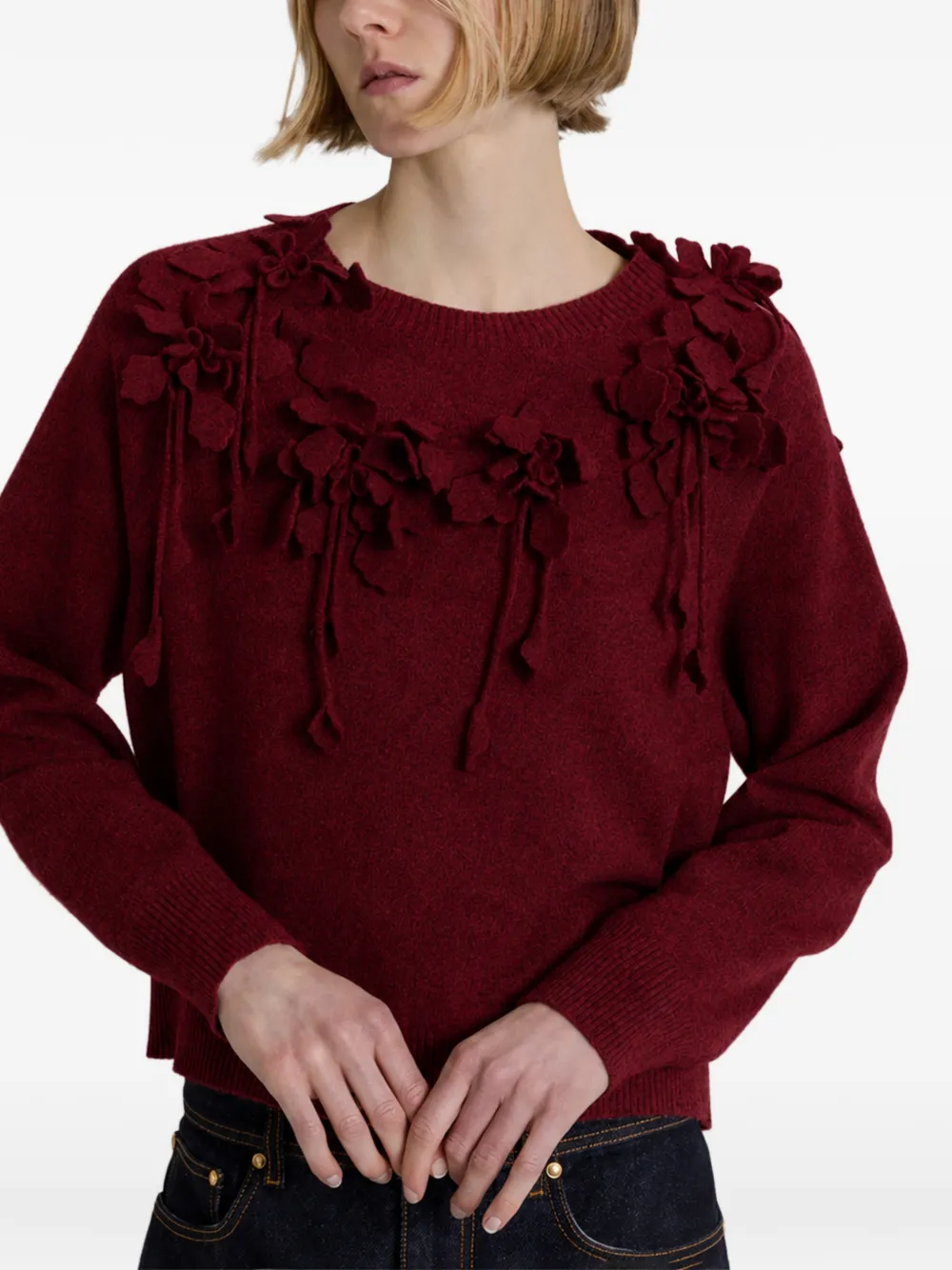 Alberta Ferretti Wollen trui met bloemapplicatie Rood