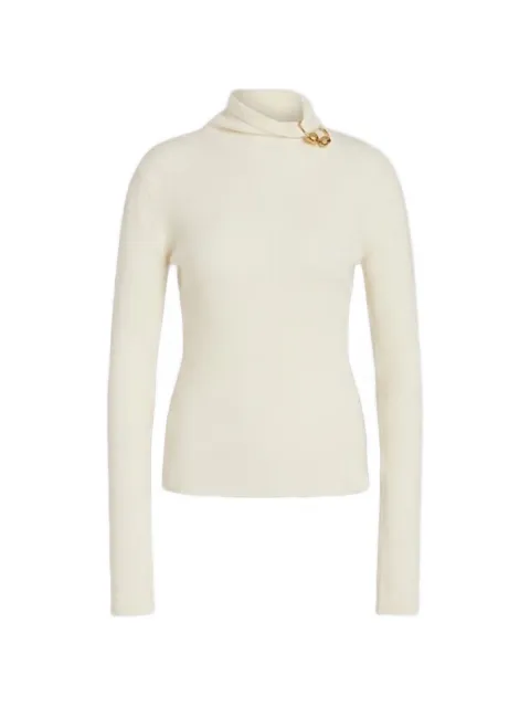 Alberta Ferretti gold-tone brooch ribbed-knit sweater