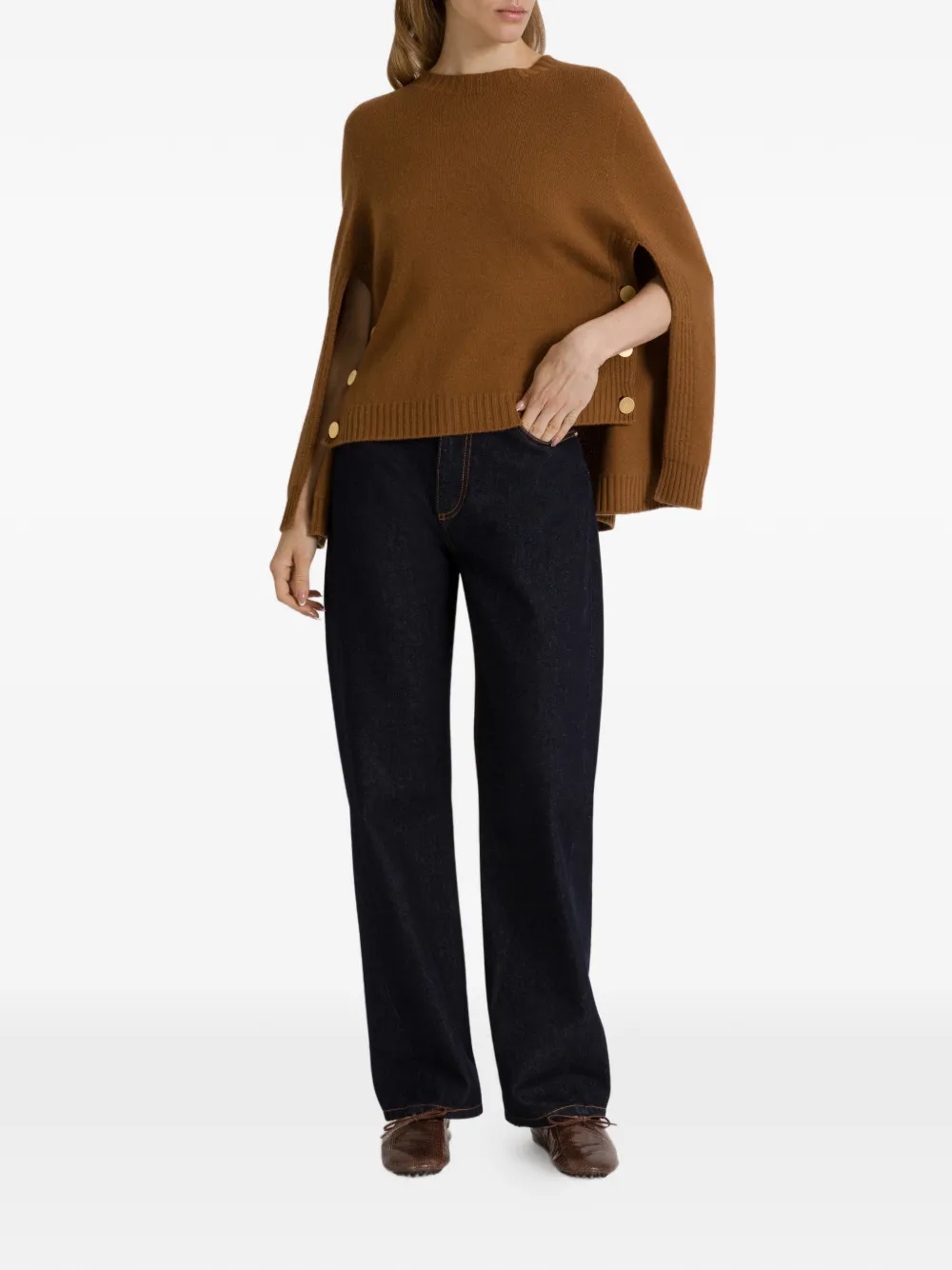 Alberta Ferretti Trui verfraaid met knopen en cape-stijl Bruin