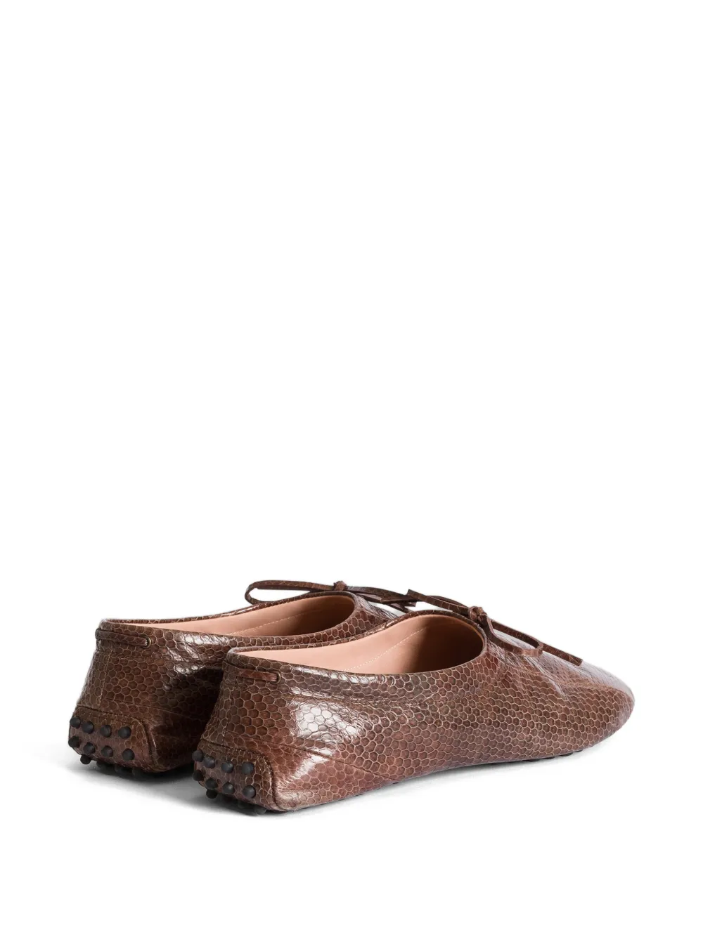 Alberta Ferretti Loafers met slangen-effect en strikdetail Bruin
