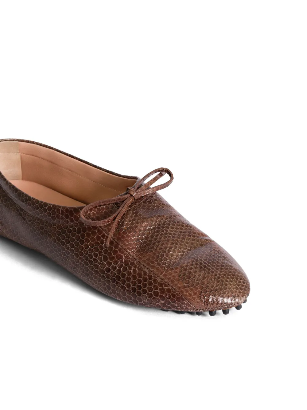 Alberta Ferretti Loafers met slangen-effect en strikdetail Bruin