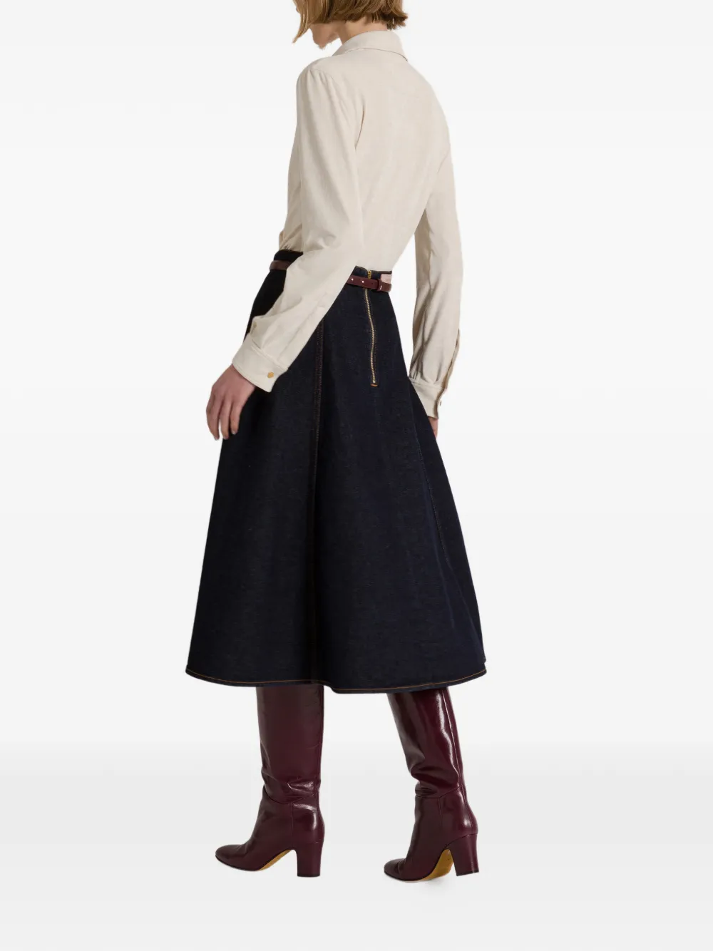 Alberta Ferretti Midi-rok met contrasterende stiksels en vlakken Blauw