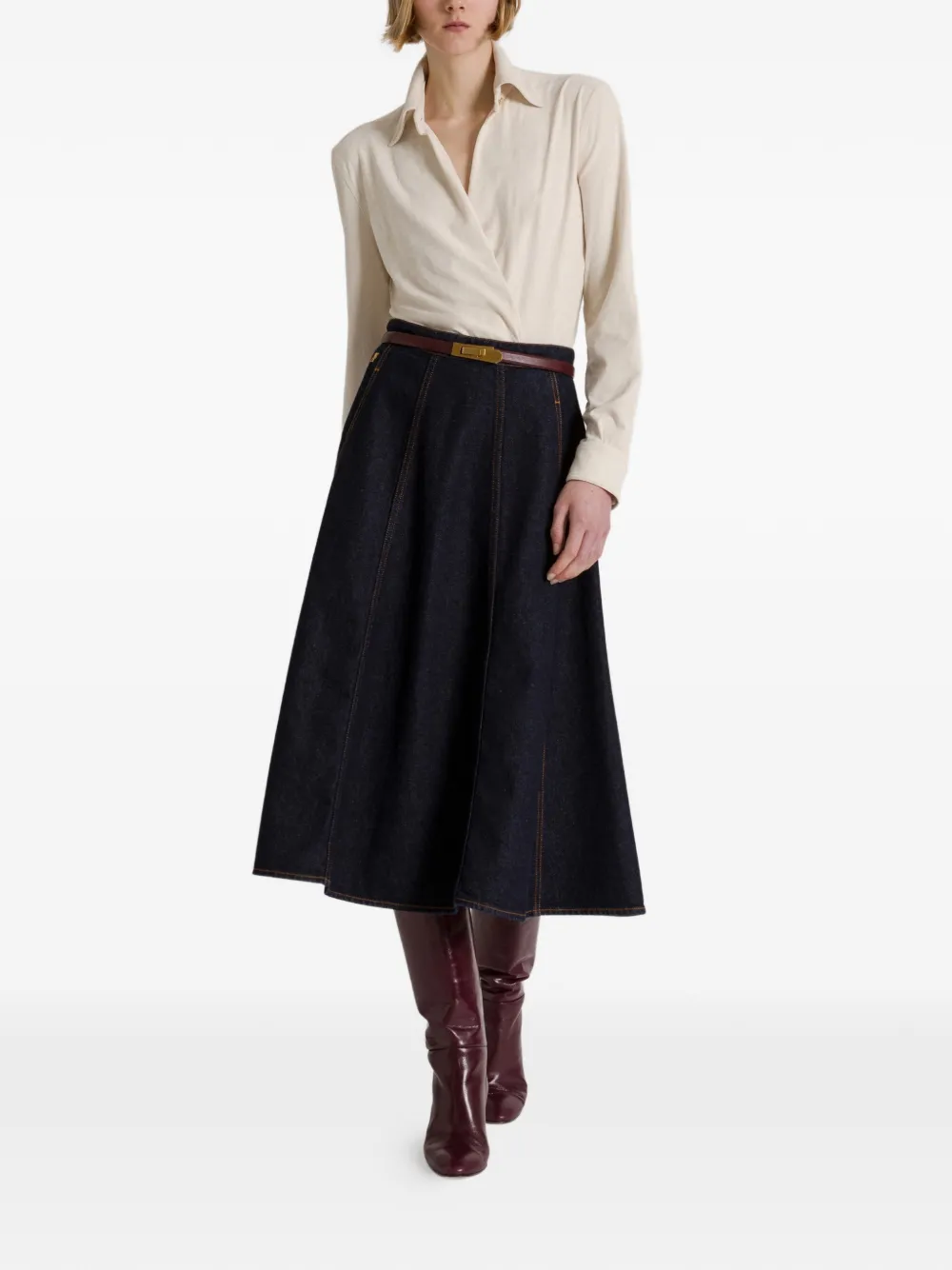 Alberta Ferretti Midi-rok met contrasterende stiksels en vlakken Blauw