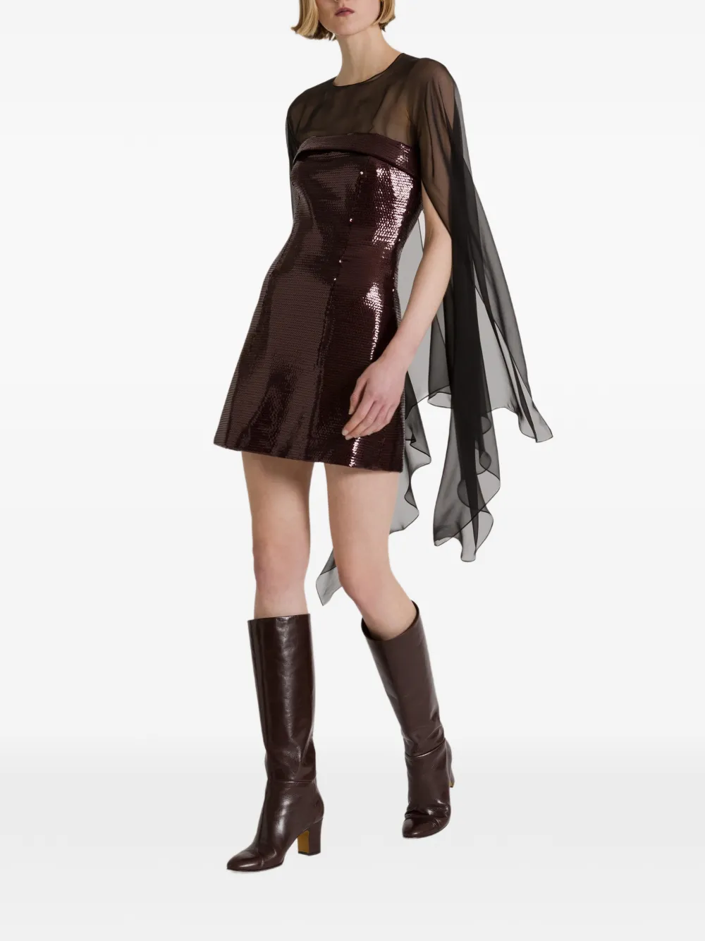 Alberta Ferretti Mini-jurk verfraaid met pailletten en cape Zwart