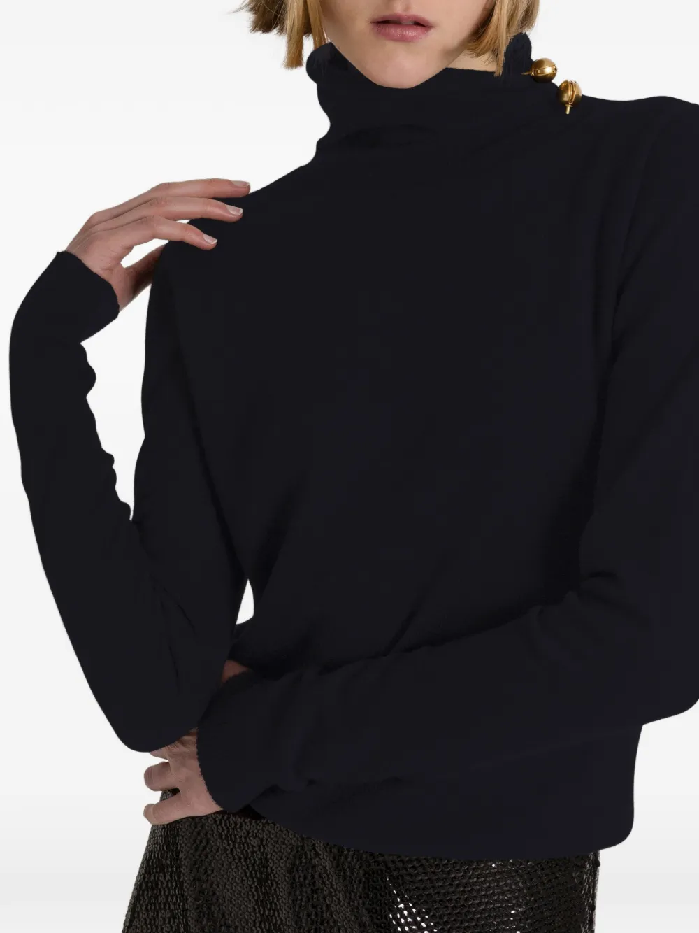 Alberta Ferretti Trui met hoge hals en knoopdetail Blauw