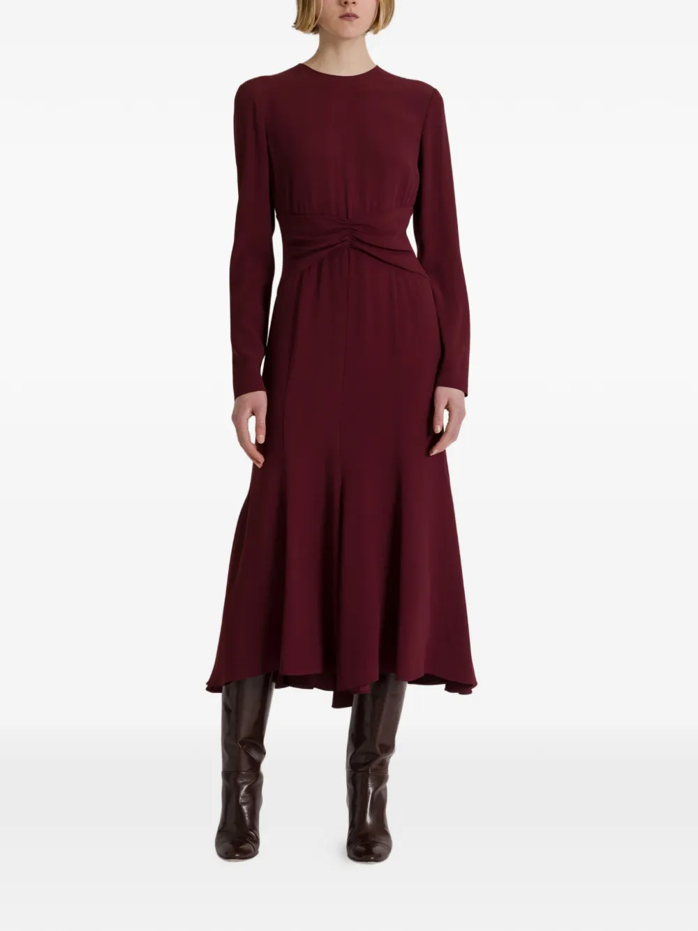 Alberta Ferretti Jurk met ruche taille en lange mouwen Rood