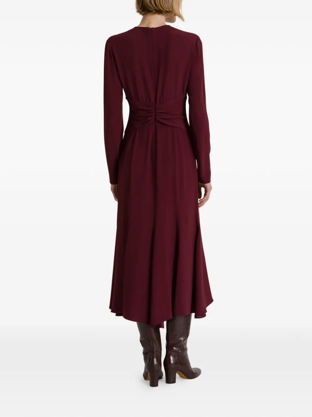 Alberta Ferretti Jurk met ruche taille en lange mouwen Rood