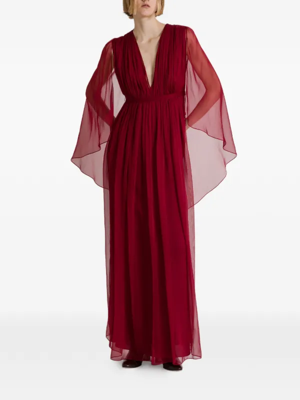 V Neck Red Silk Dress Alberta Ferretti V-neck Cape Silk Dress Red FARFETCH PH