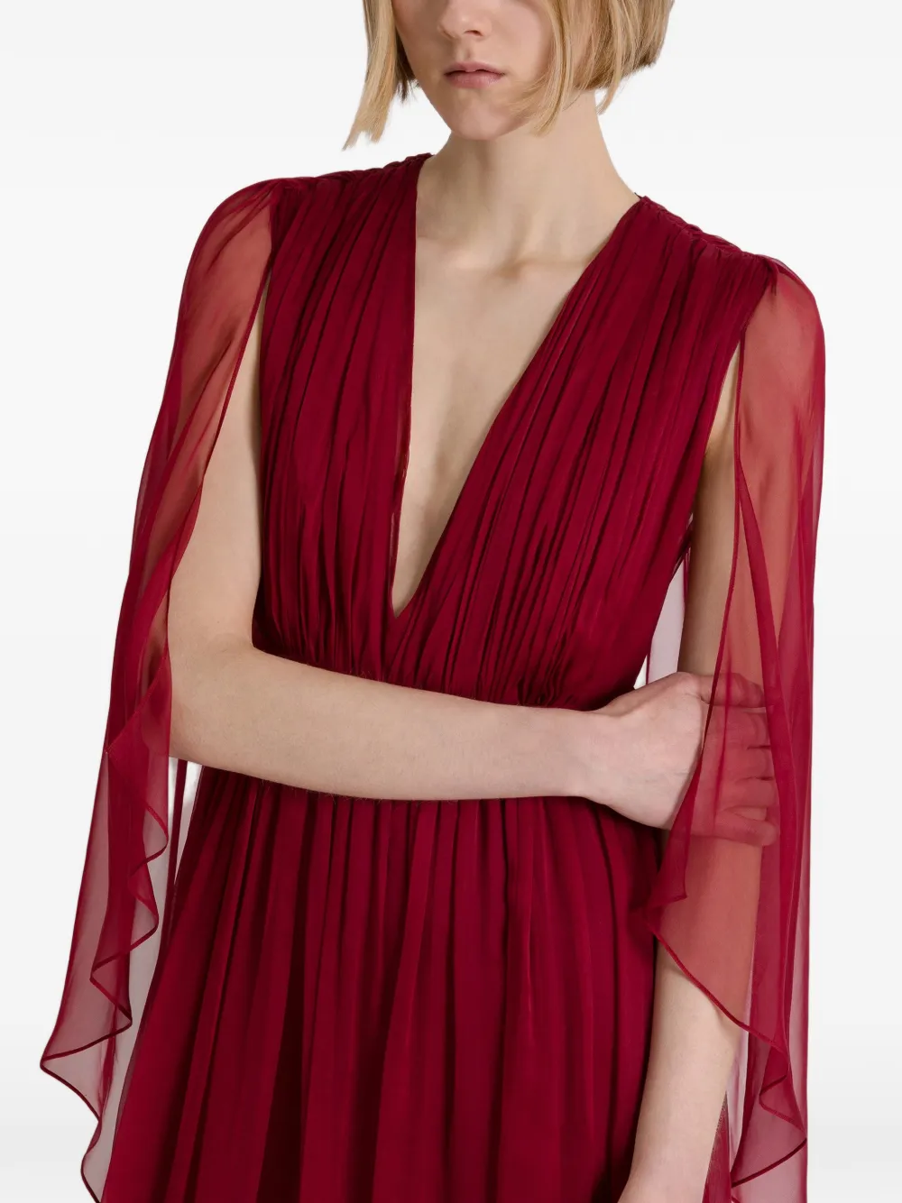 Alberta Ferretti Zijden jurk met V-hals en cape Rood