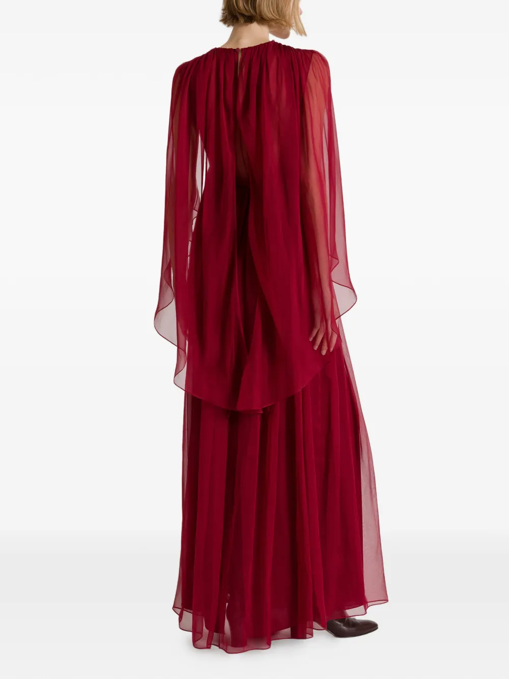 Alberta Ferretti Zijden jurk met V-hals en cape Rood