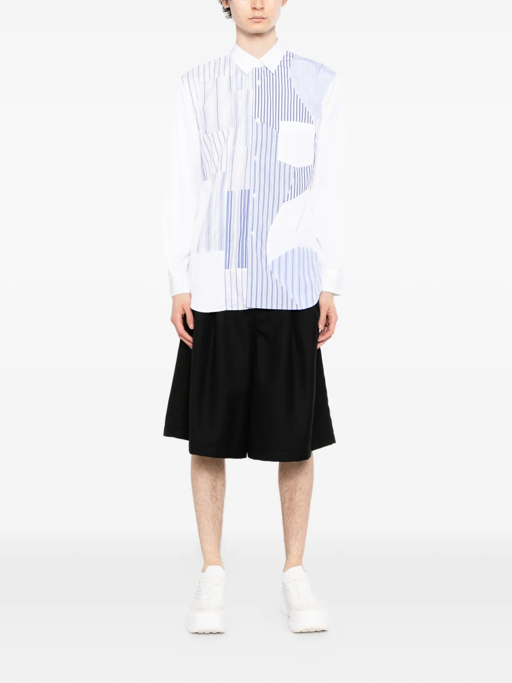 Comme Des Garçons Shirt Gestreept overhemd met patchwork Blauw