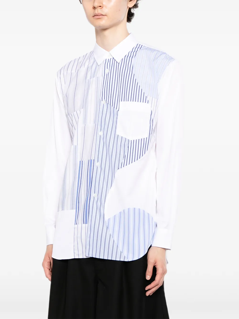 Comme Des Garçons Shirt Gestreept overhemd met patchwork Blauw