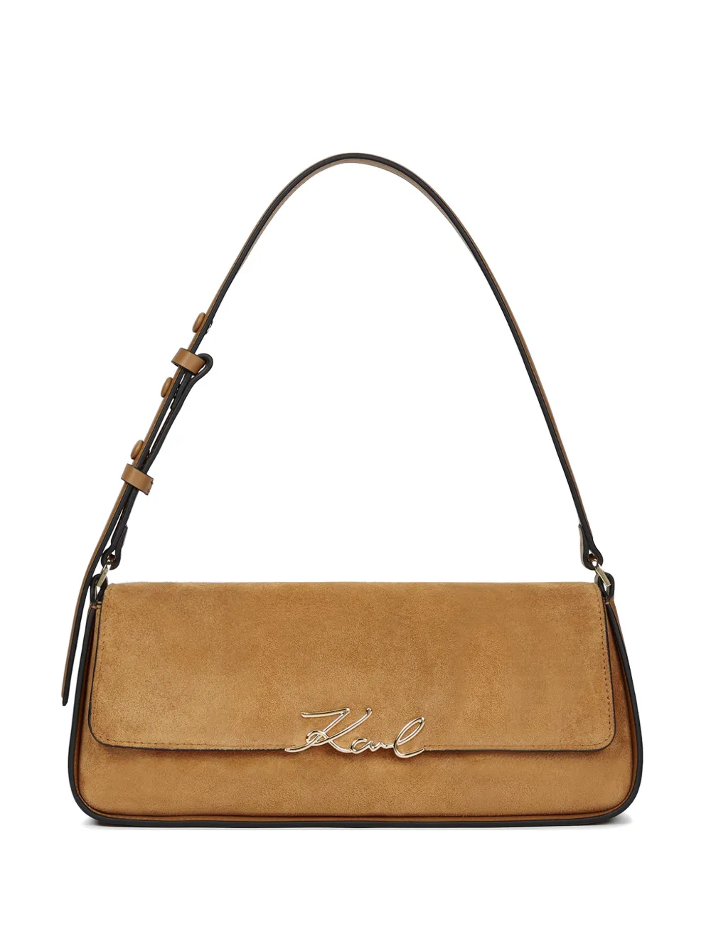 Karl Lagerfeld Signature suede shoulder bag - Toni neutri