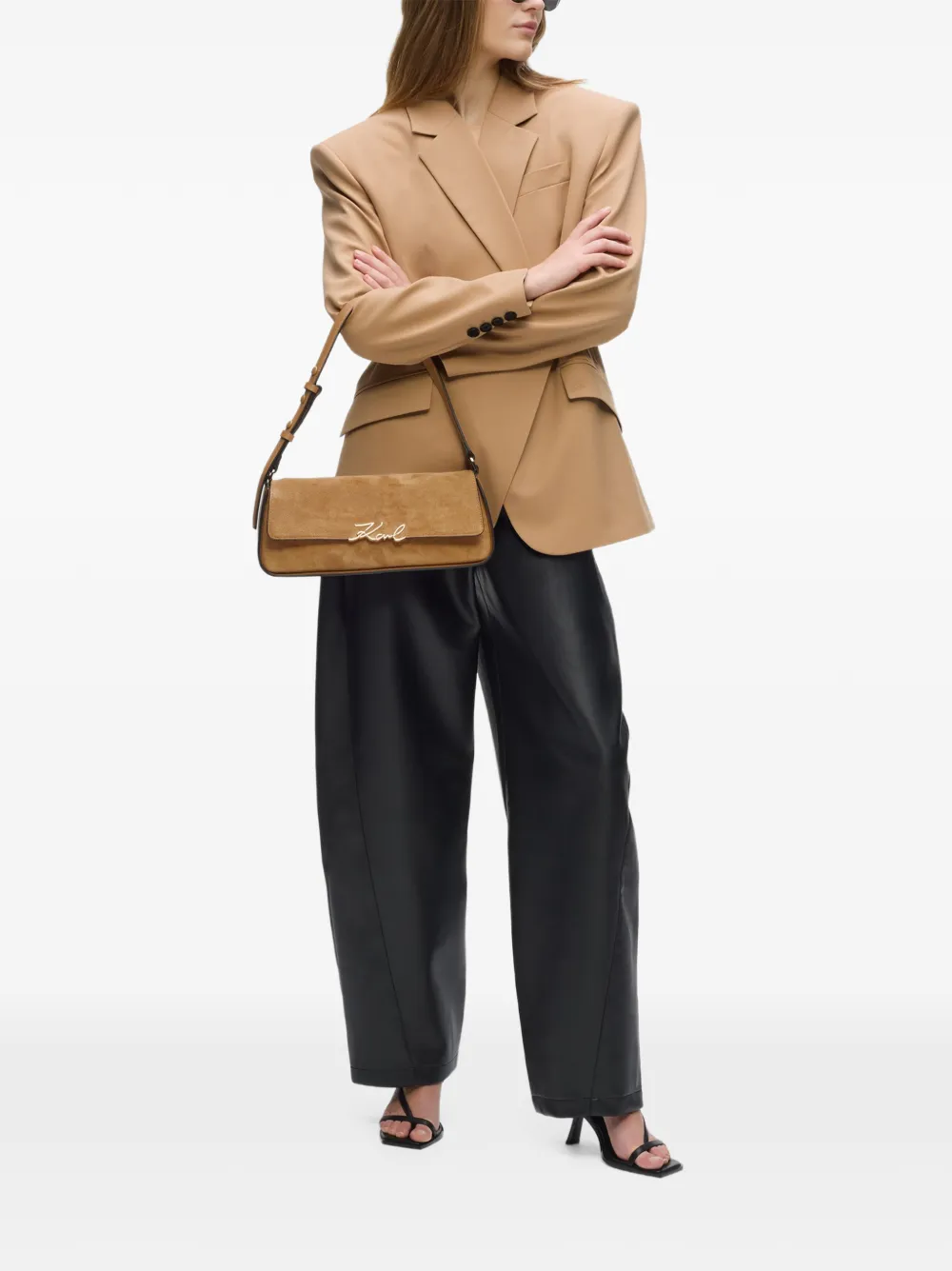 Karl Lagerfeld Signature suède schoudertas Beige