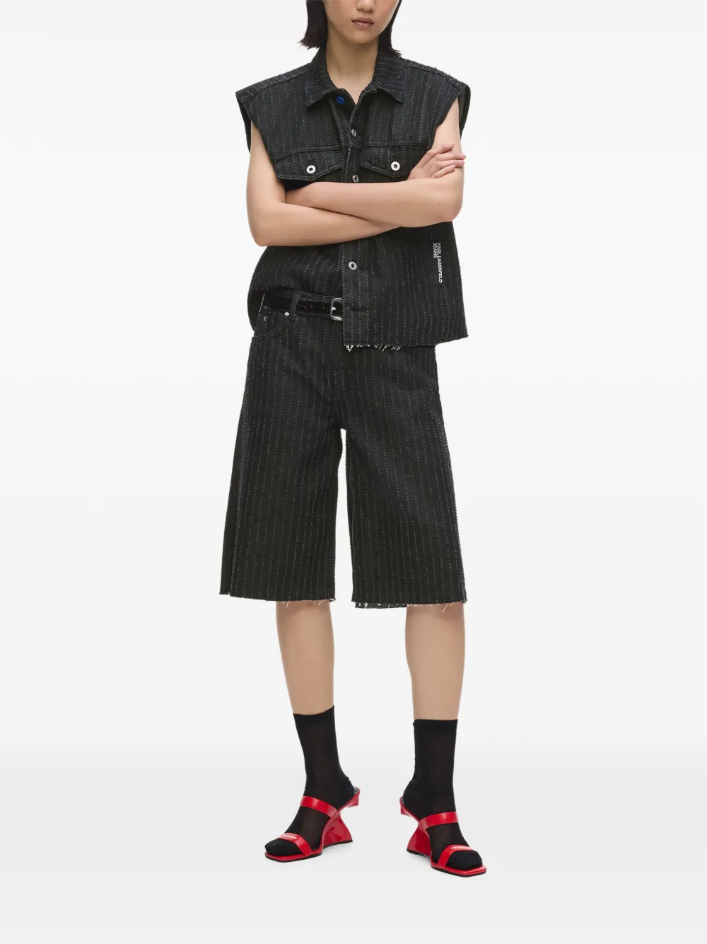 Karl Lagerfeld Jeans Denim shorts met krijtstreep Zwart