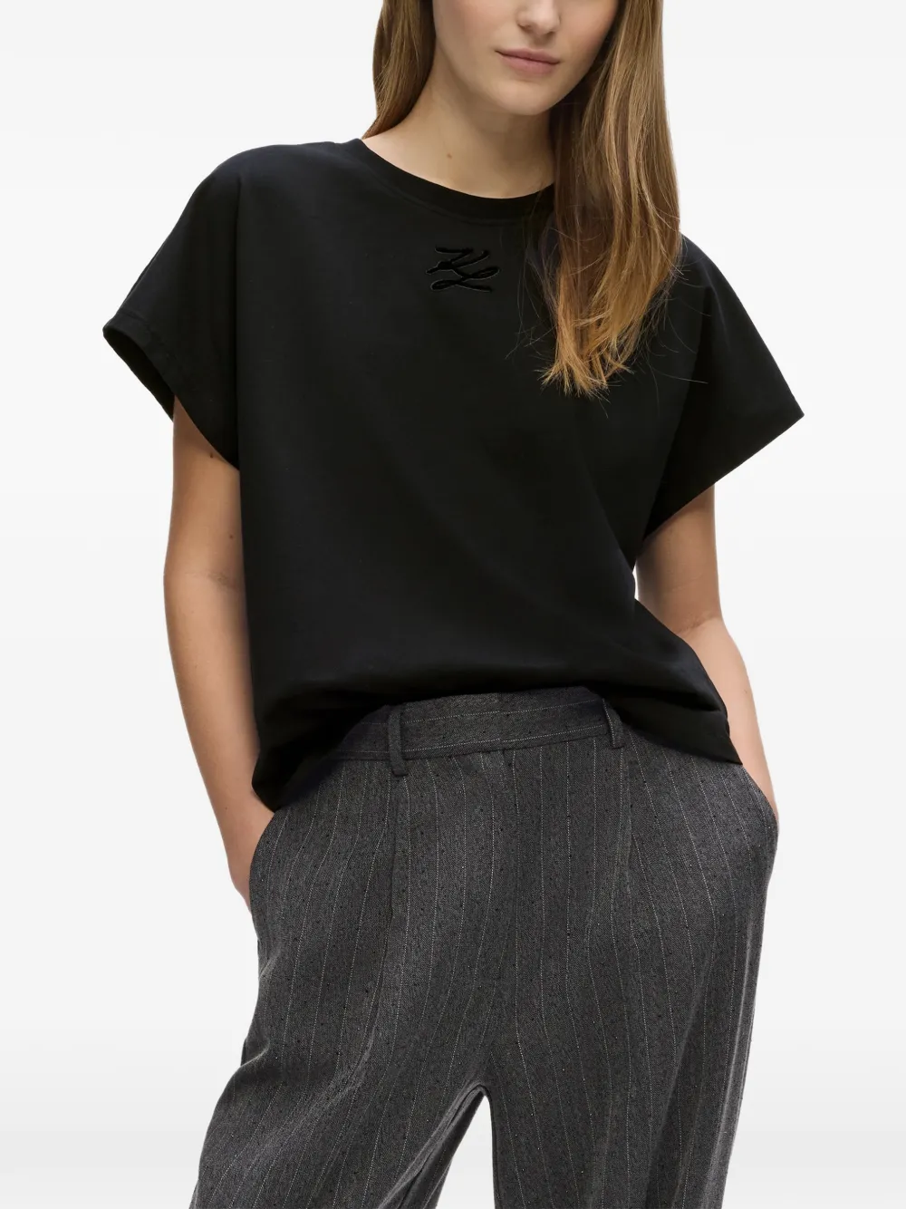 Karl Lagerfeld T-shirt met geborduurd logo Zwart