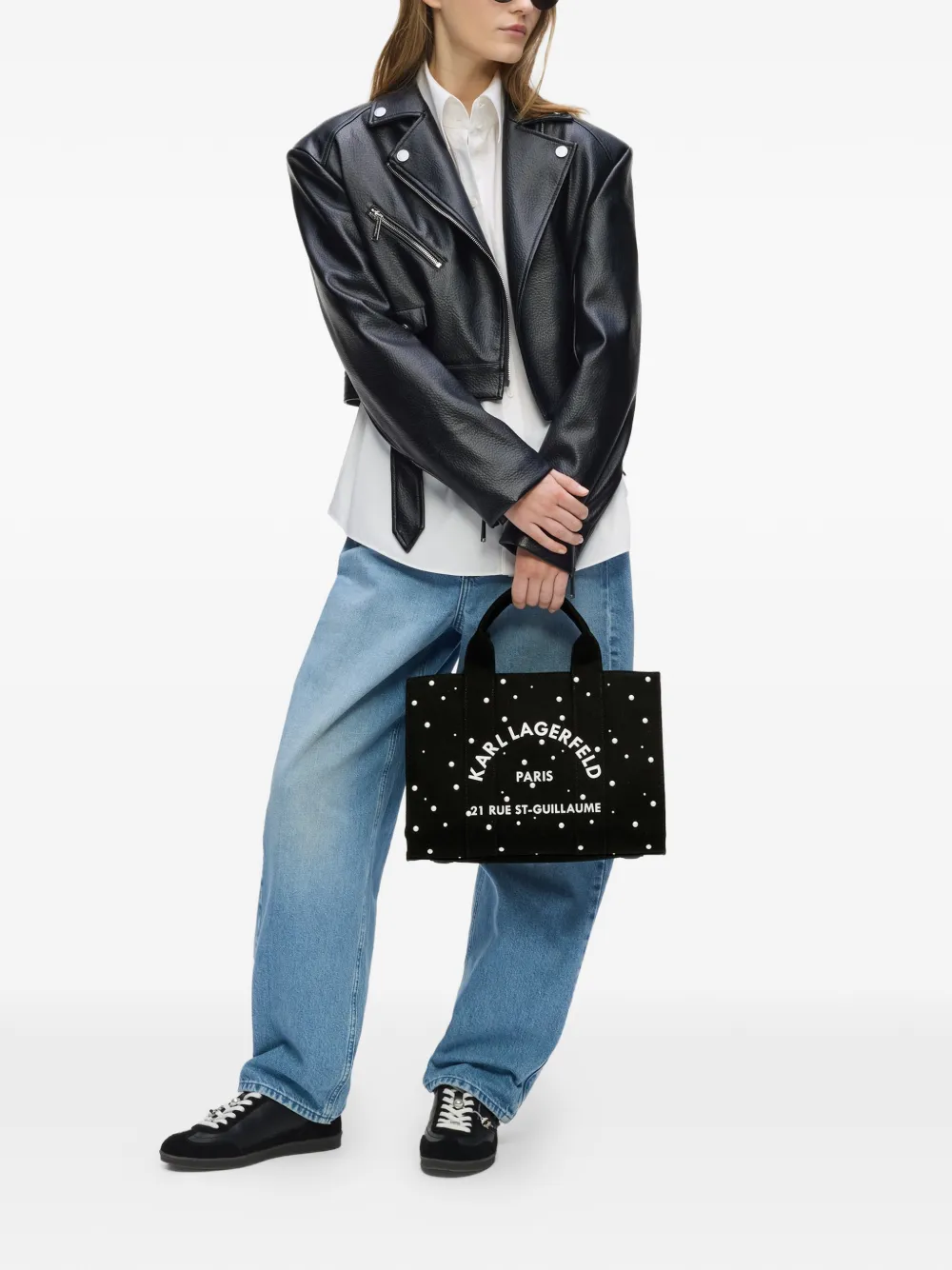 Karl Lagerfeld Medium Rue St-Guillaume katoenen shopper verfraaid met parel Zwart