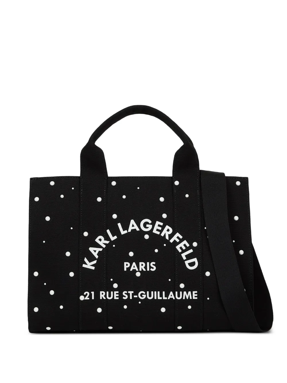 Karl Lagerfeld medium Rue St-Guillaume pearl-embellished cotton tote bag - Nero