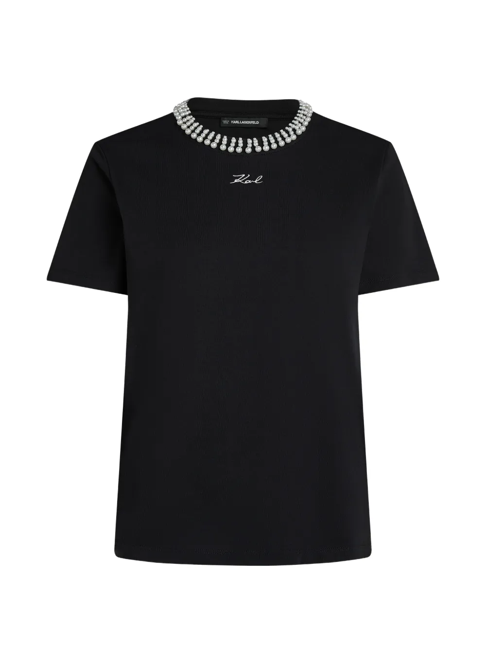 Karl Lagerfeld T-shirt con decorazione di perle e logo - Nero
