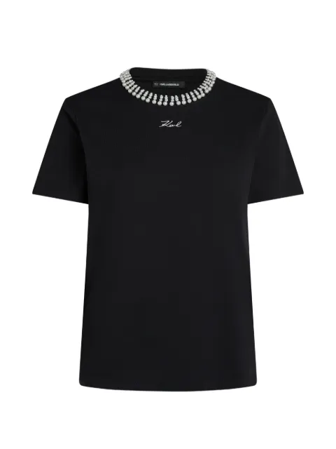 Karl Lagerfeld pearl-embellished logo T-shirt