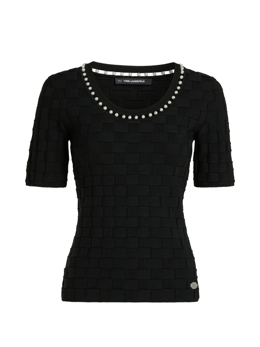 Karl Lagerfeld pearl-embellished basket-weave top - Schwarz