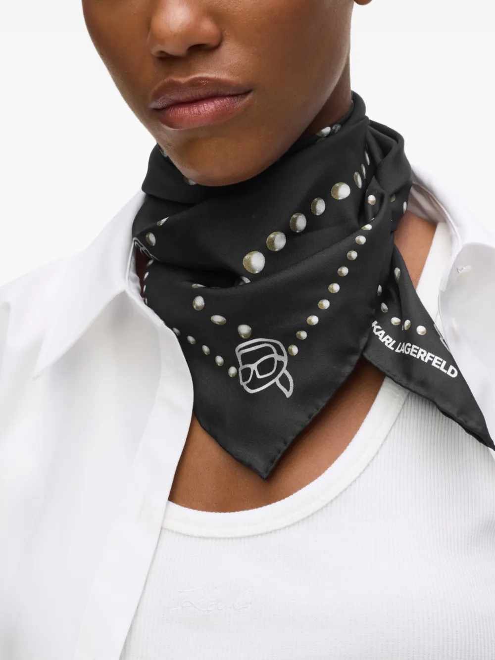 Karl Lagerfeld Ikonik zijden sjaal met parel-print Zwart