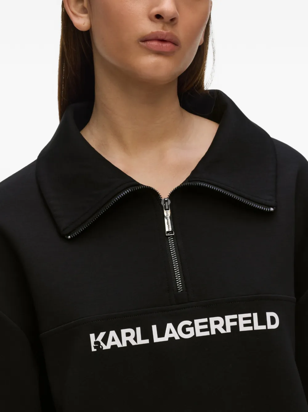 Karl Lagerfeld Trui met kwartrits en logo-print Zwart
