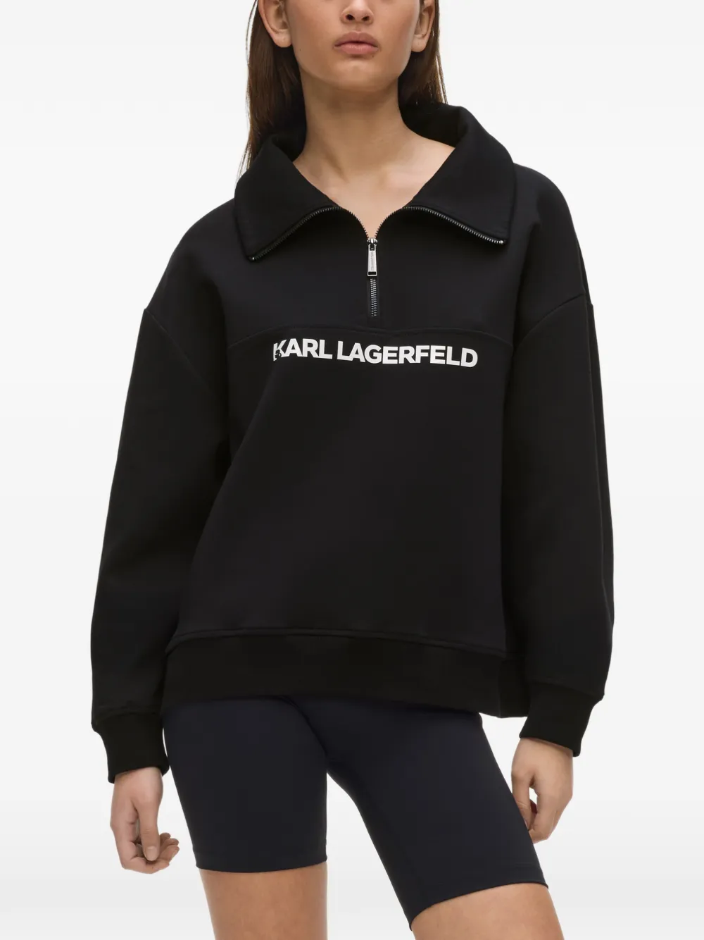 Karl Lagerfeld Trui met kwartrits en logo-print Zwart