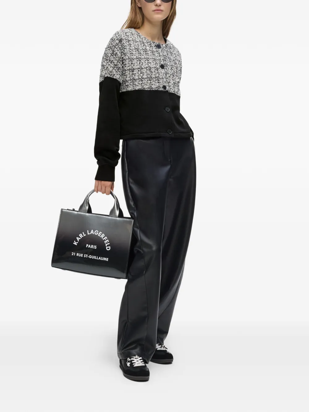 Karl Lagerfeld Bouclé jersey vest met vlakken Zwart