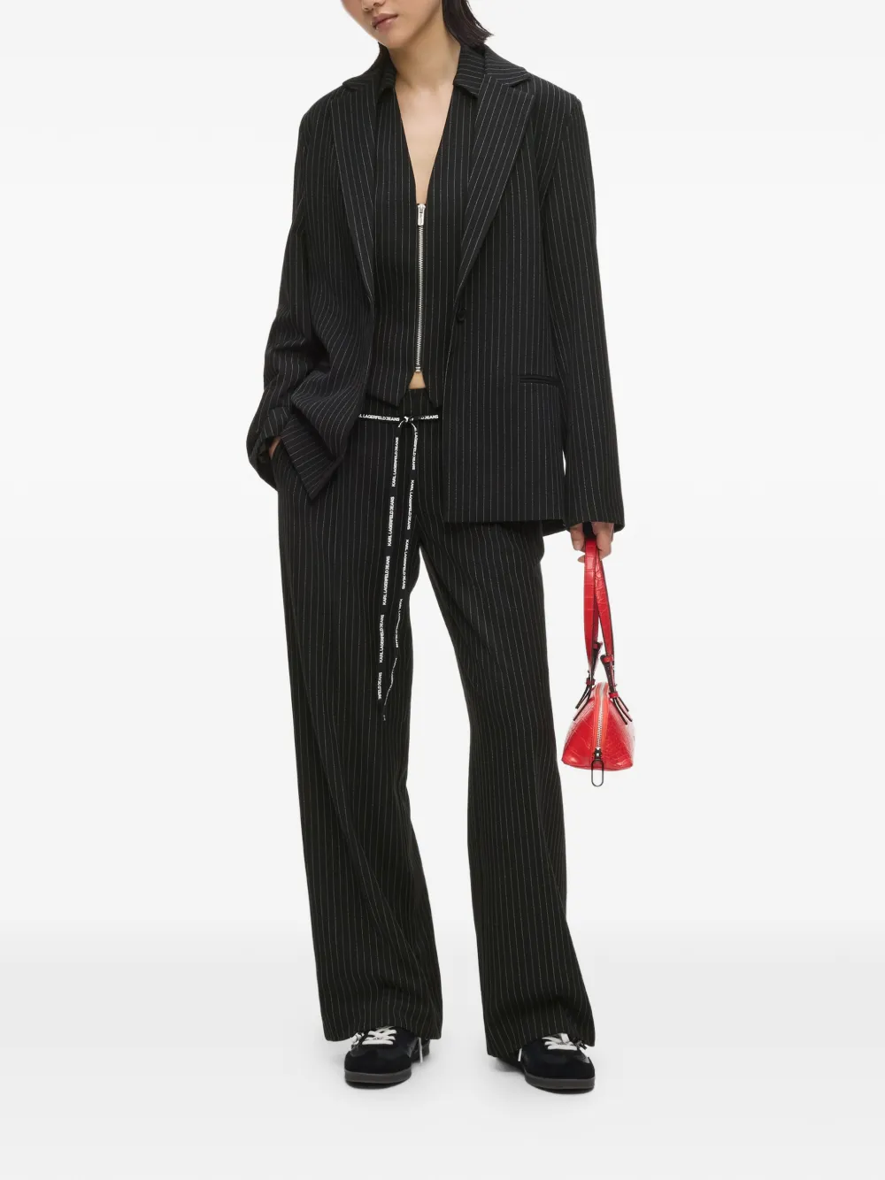 Karl Lagerfeld Jeans Broek met krijtstreep en logoband Zwart
