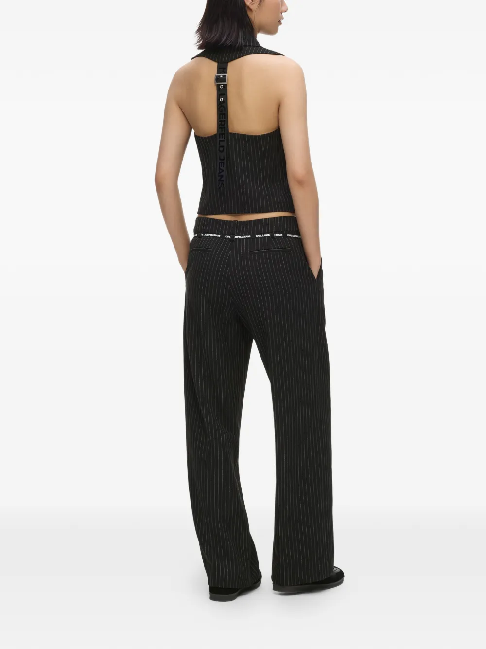 Karl Lagerfeld Jeans Broek met krijtstreep en logoband Zwart
